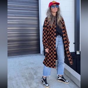 ASCOT + HART checkered shacket brown jacket long shirt flannel BRAND NEW W/ TAGS